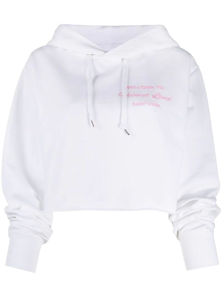 cropped slogan embroidered hoodie