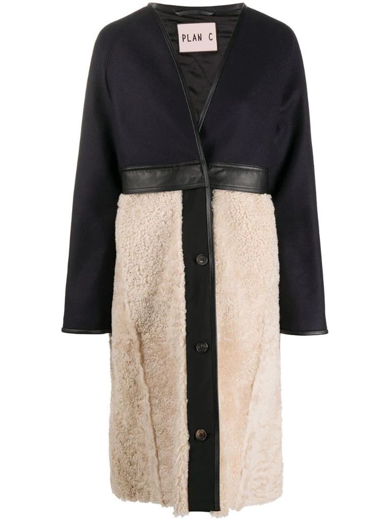 colour-block shearling coat
