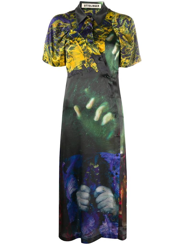 graphic print collared midi dress