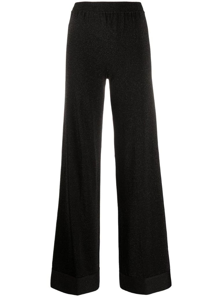 high-rise wide-leg knit trousers