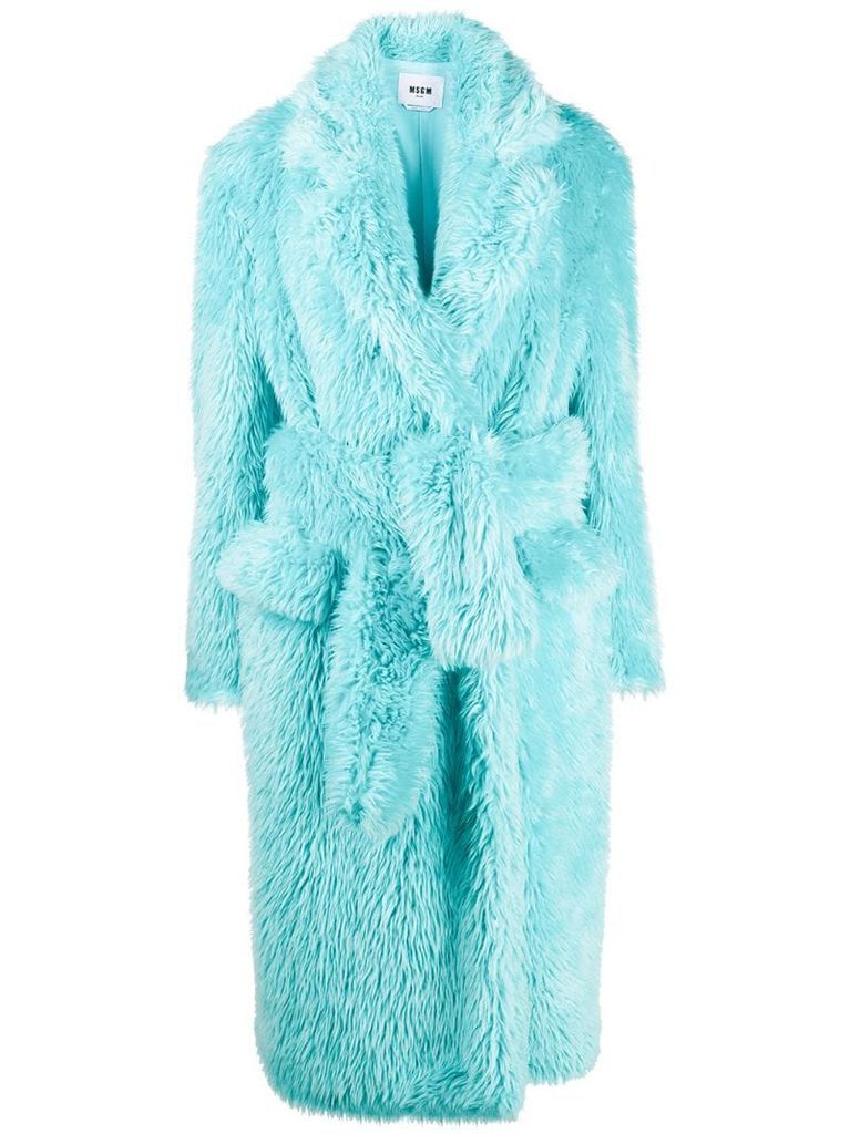 belted faux-fur coat