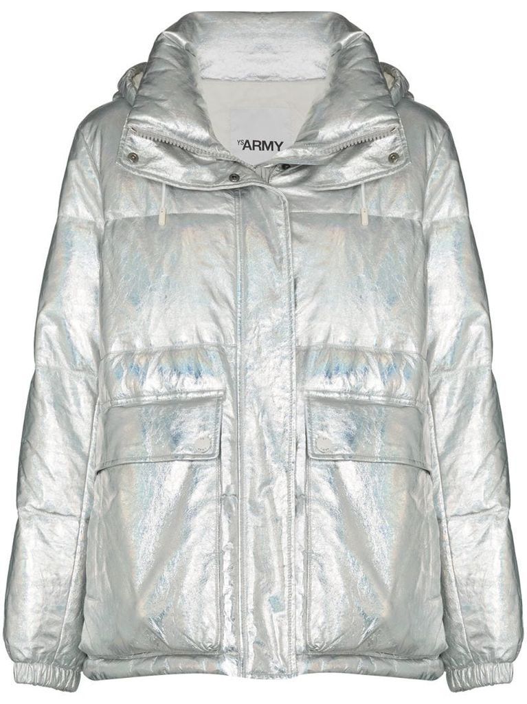 metallic zip-up down jacket