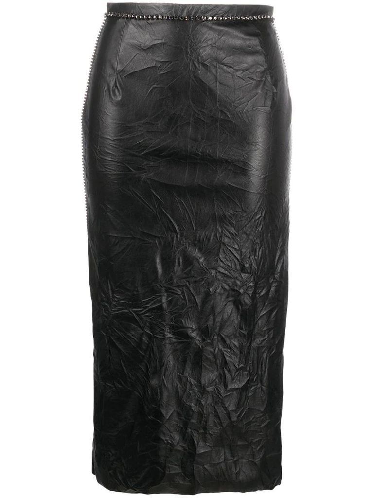 Crystal-Embellished Eco-Leather Pencil Skirt