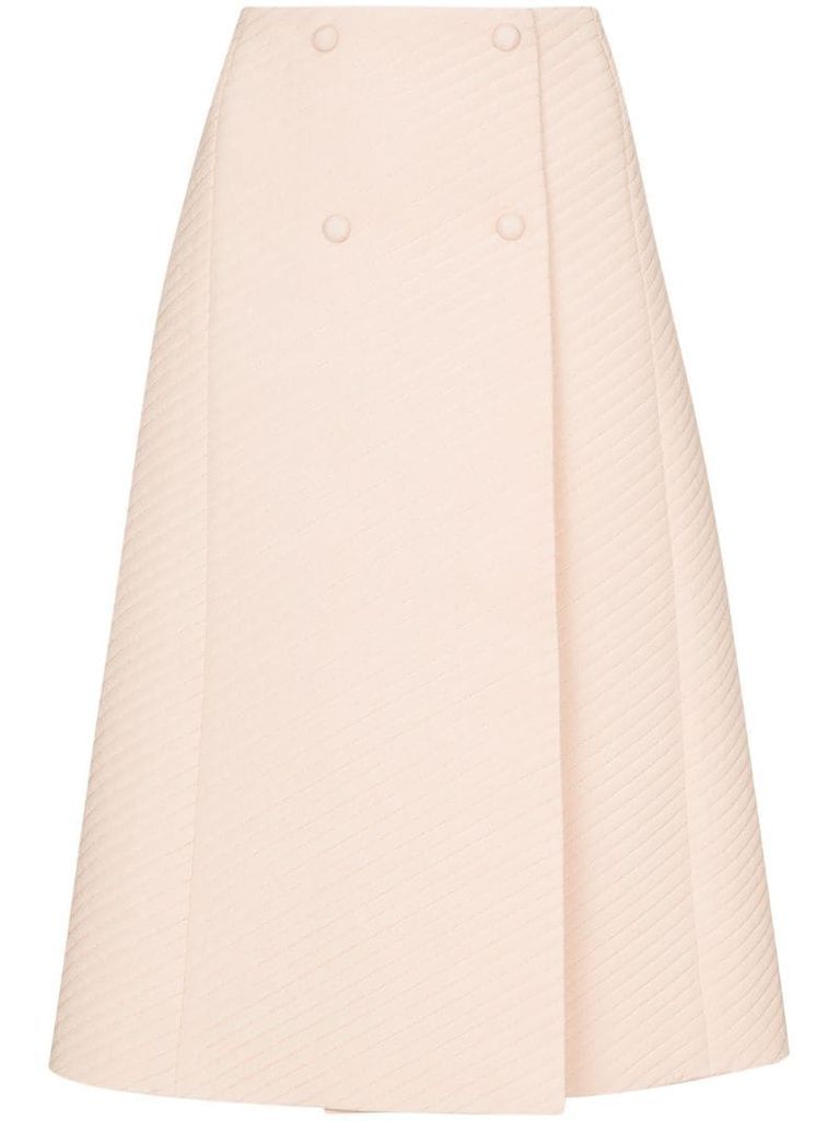 quilted-finish A-line midi skirt