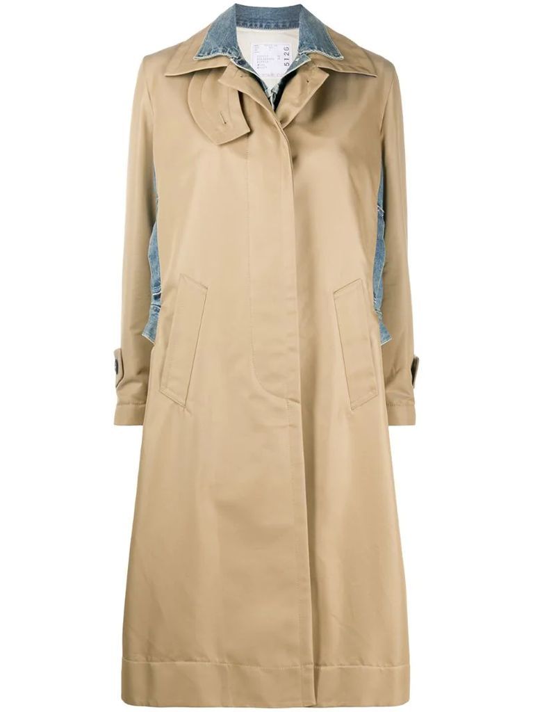 denim panel trench coat