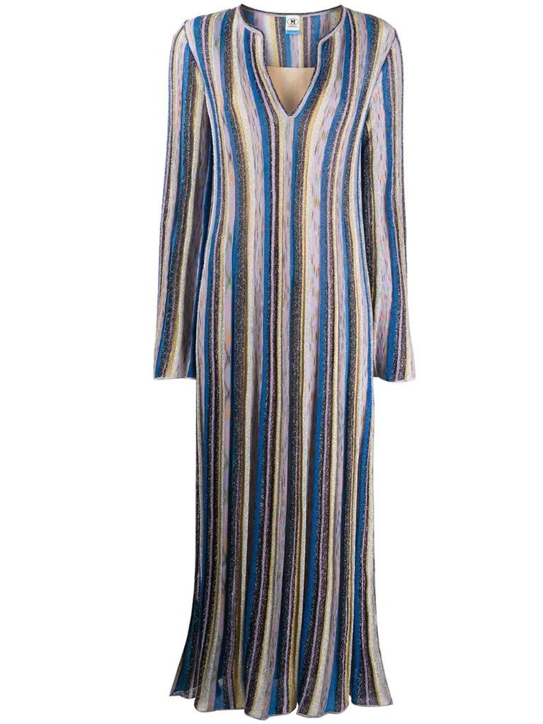 striped V-neck knitted dress