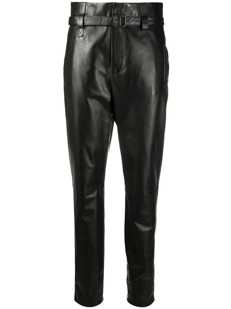 high-waist belted leather trousers