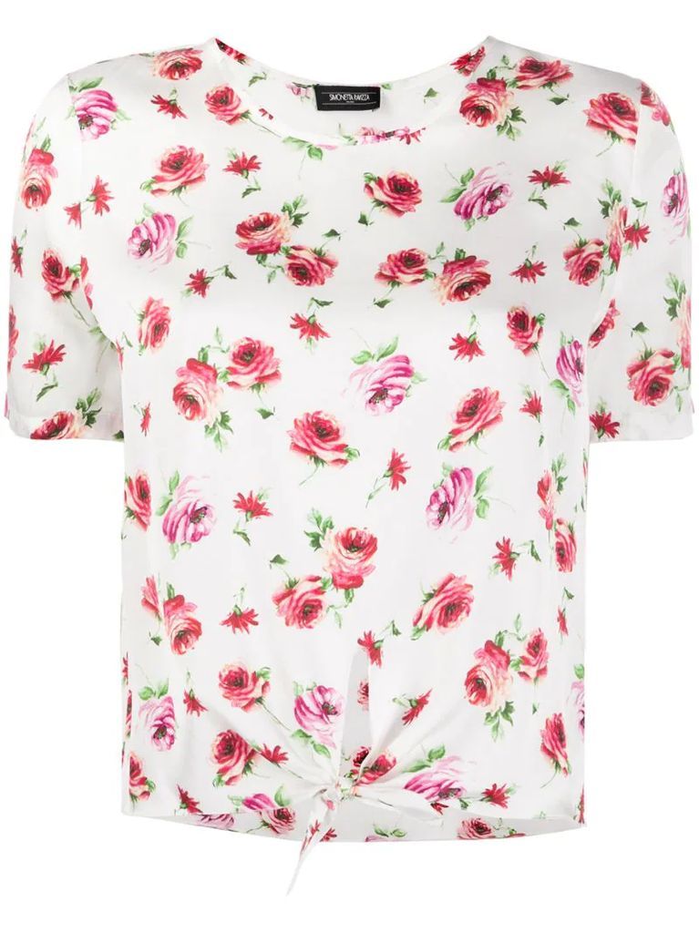 floral-print bow T-shirt
