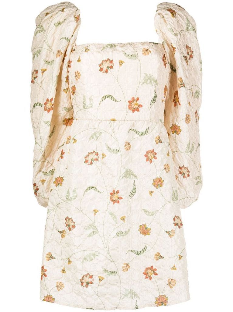 floral print puff-sleeve dress