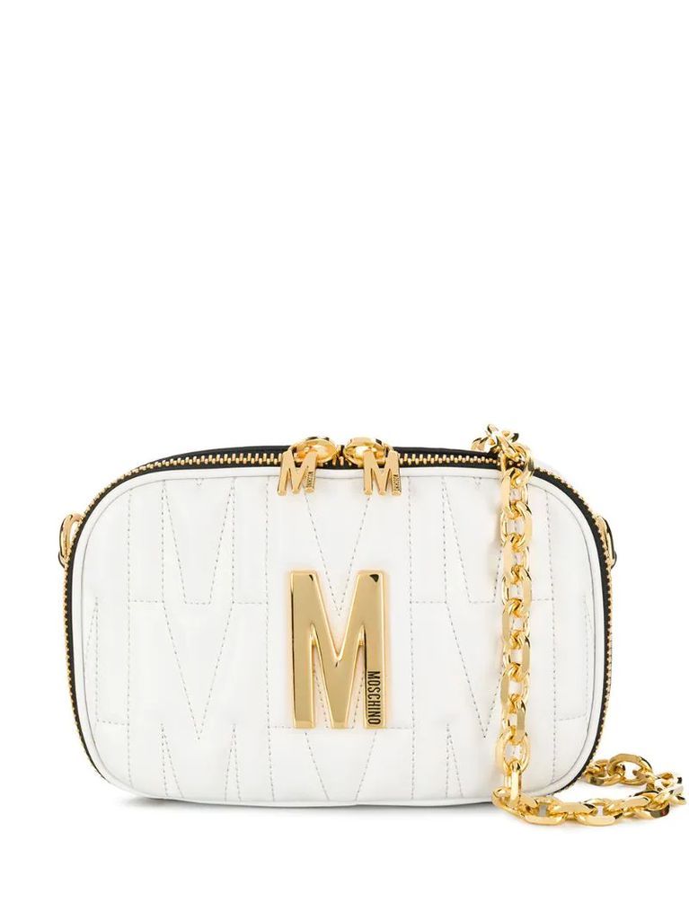 quilted multi-use bag with gold logo