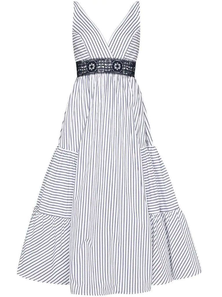 stripe-print tiered midi dress