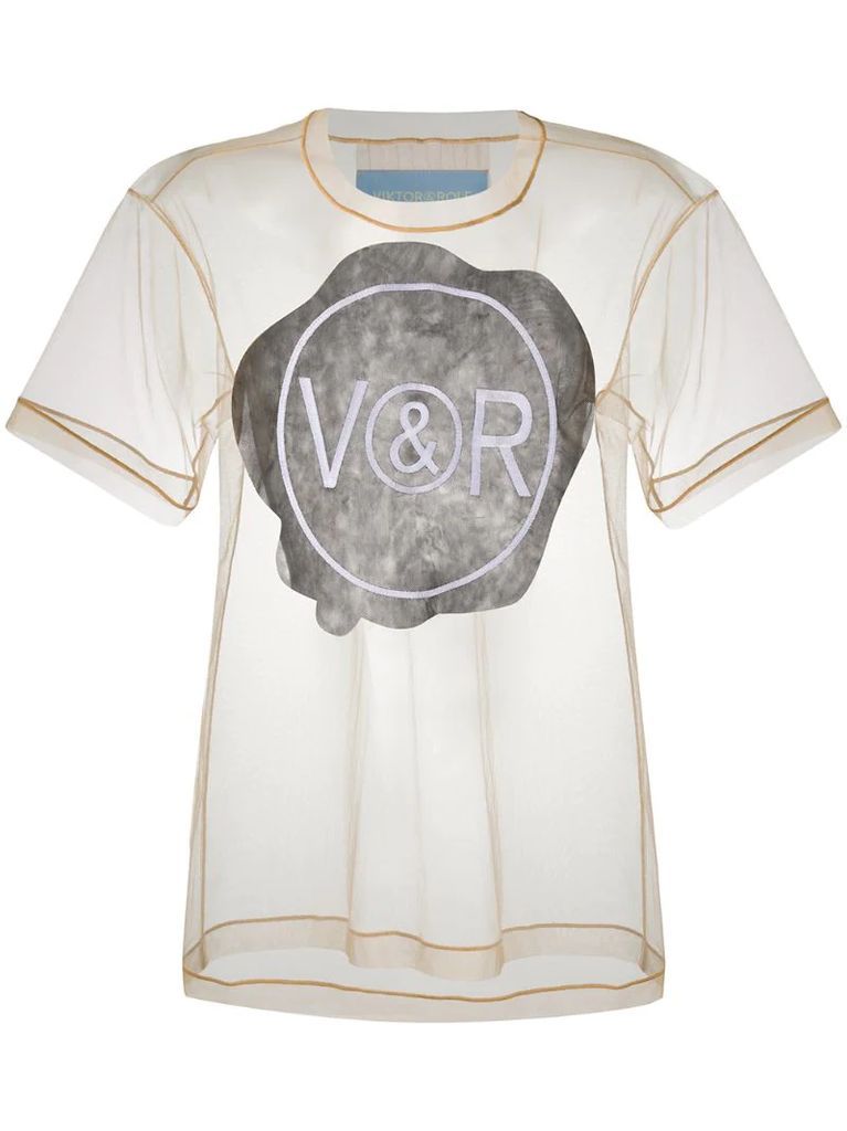 Sealed logo-print tulle T-shirt