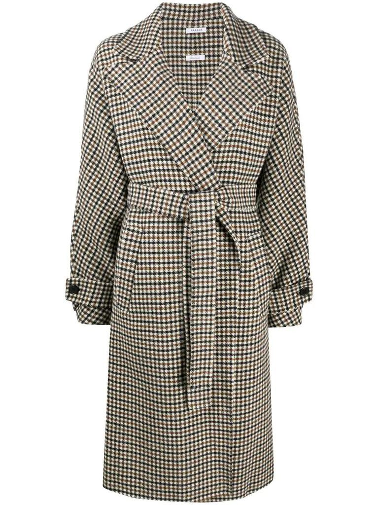 checked belted coat