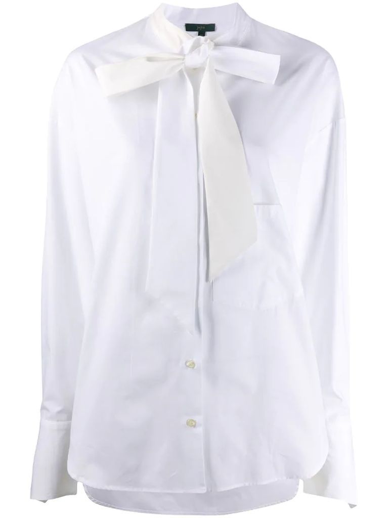 pussy-bow long sleeve silk blouse
