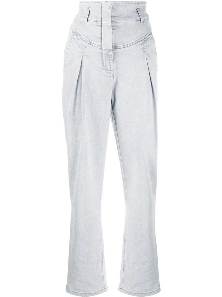 high-rise pleat front jeans