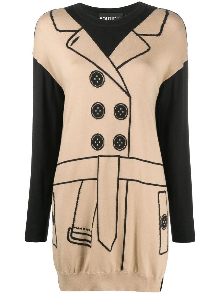 trench coat print jumper dress