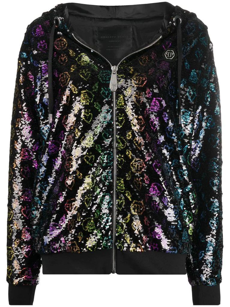 Monogram sequined hooded jacket