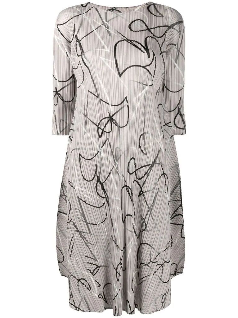 pleated abstract print dress