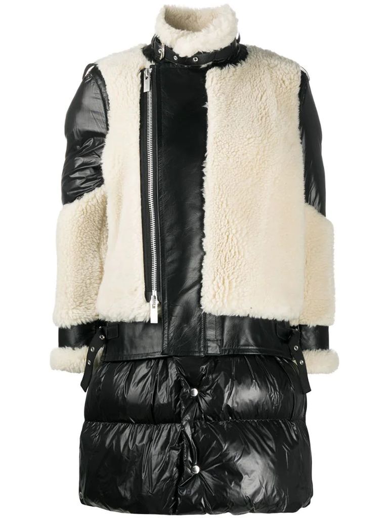 wool-panelled padded coat