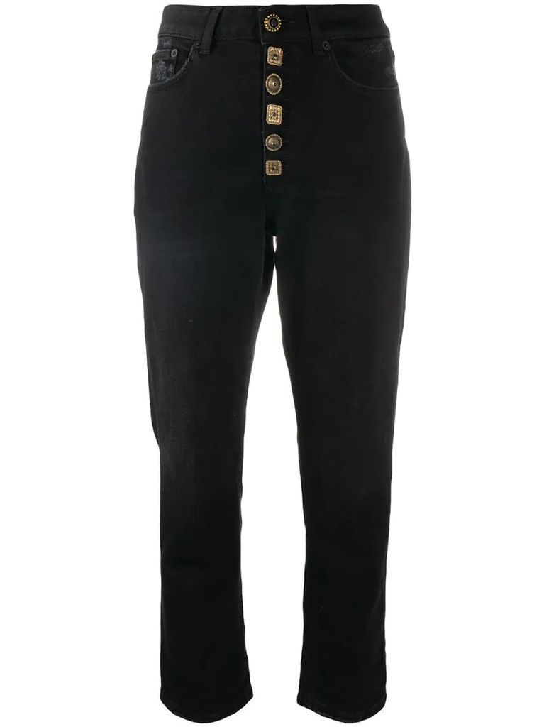 ornate button cropped jeans