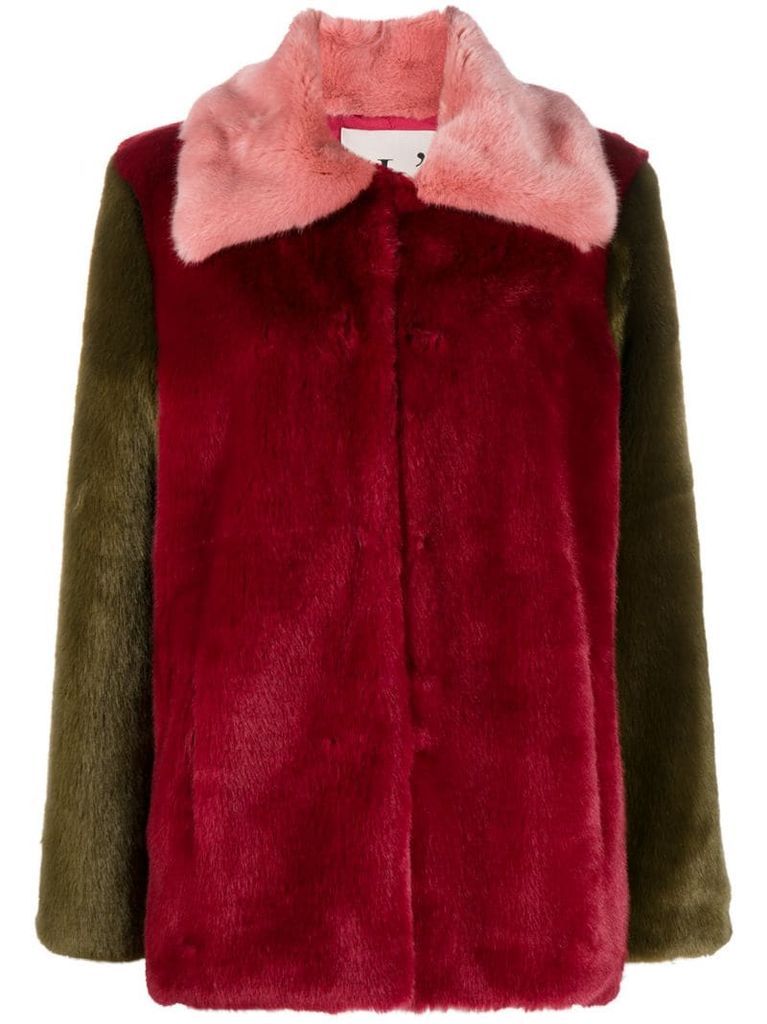colour-block fur coat