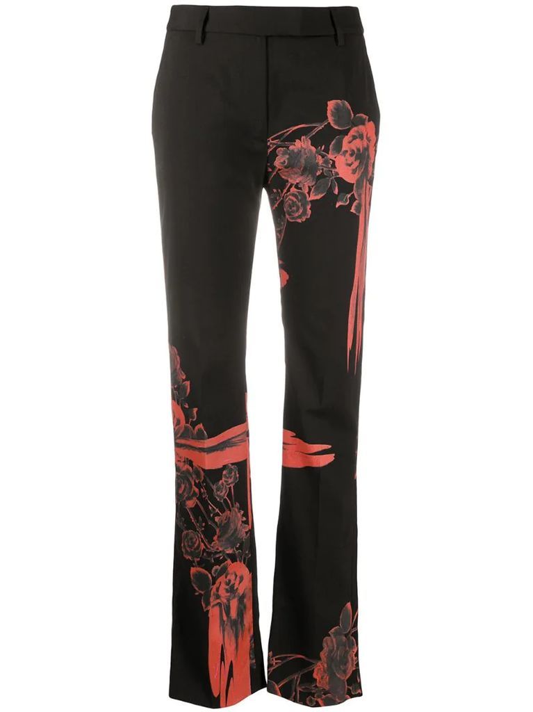 blooms-print straight-leg trousers
