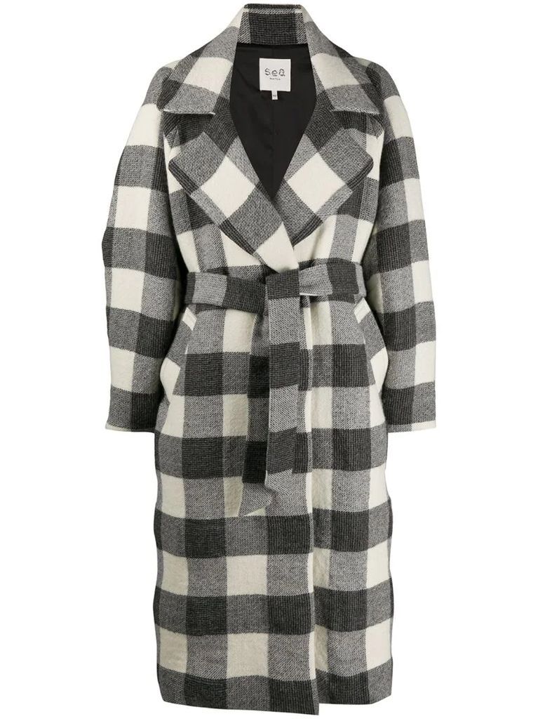 oversized checked trench coat