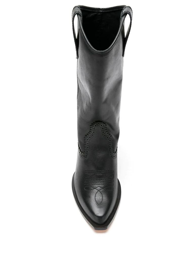 leather calf length boots