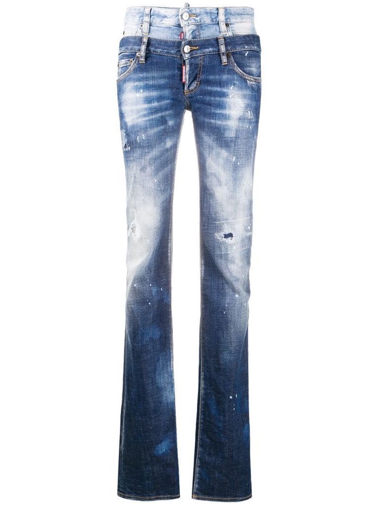double-waist distressed jeans