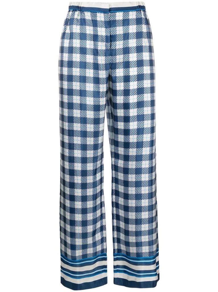 gingham-check silk trousers