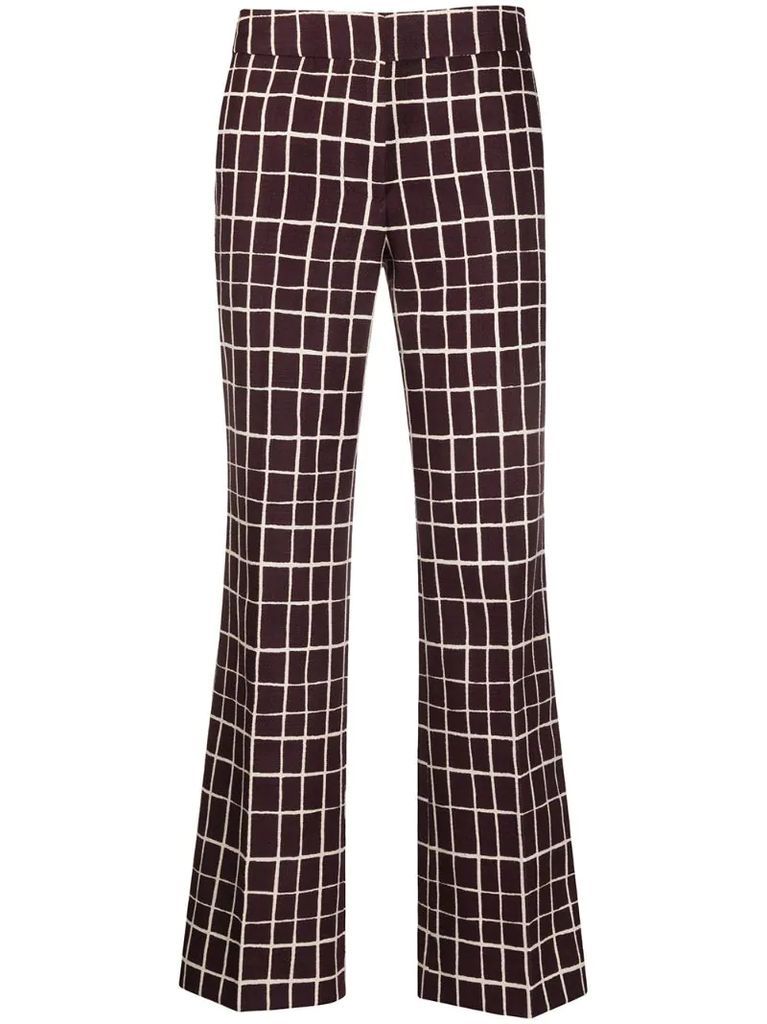 check-print straight trousers