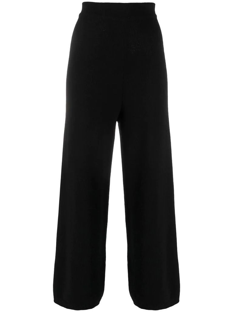 knitted flared high-waisted trousers