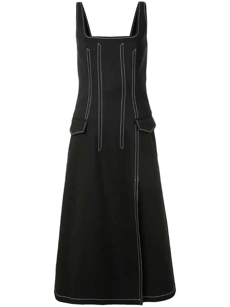 contrast stitching fitted waist dress