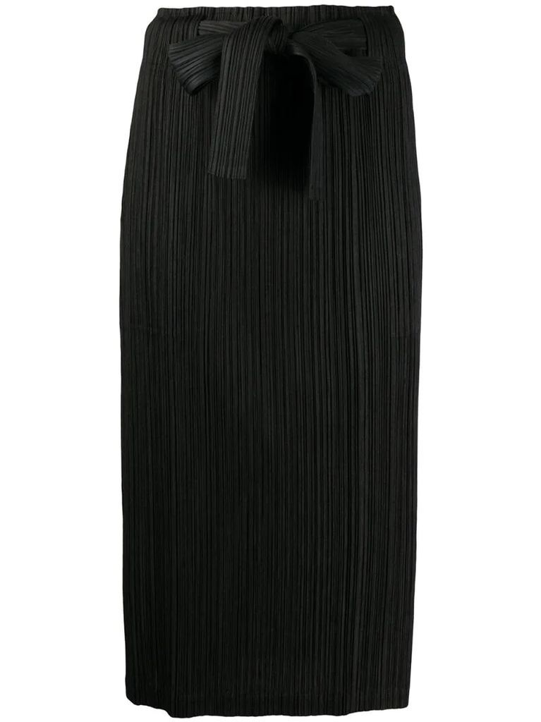 belted micro-pleated skirt