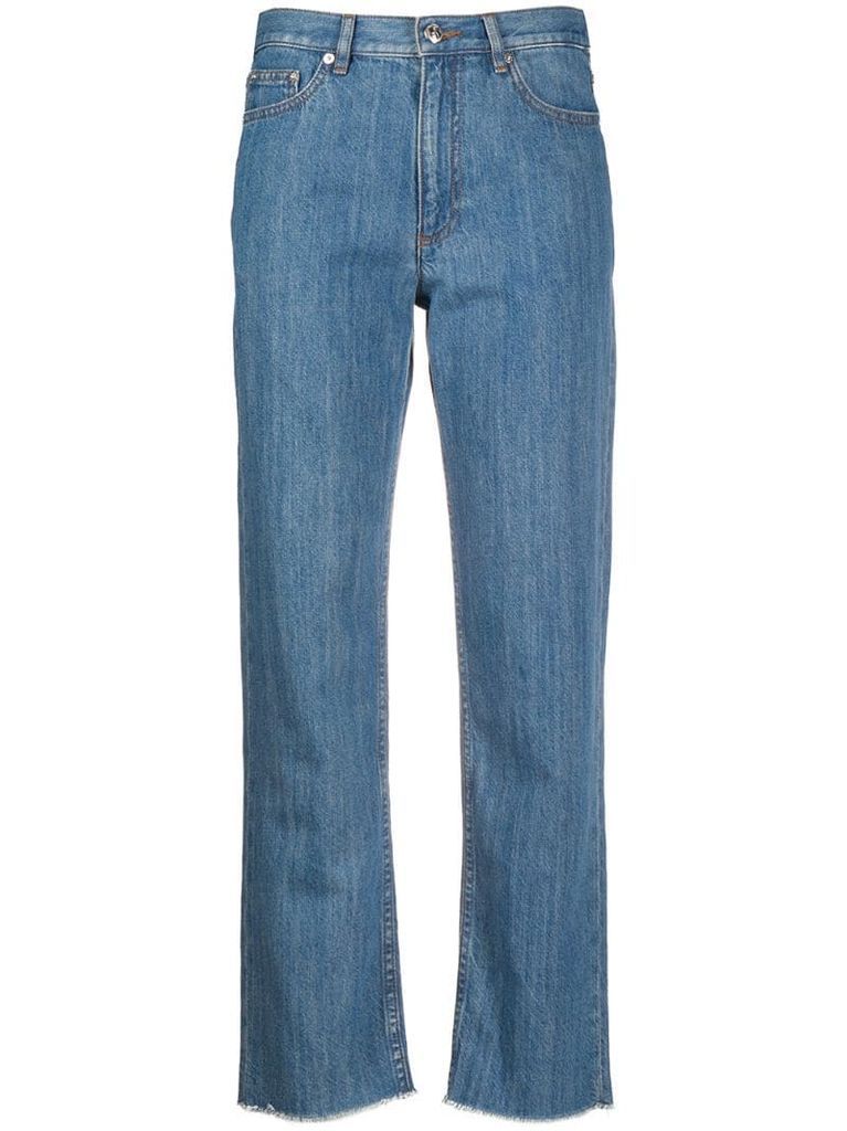 frayed straight-leg jeans