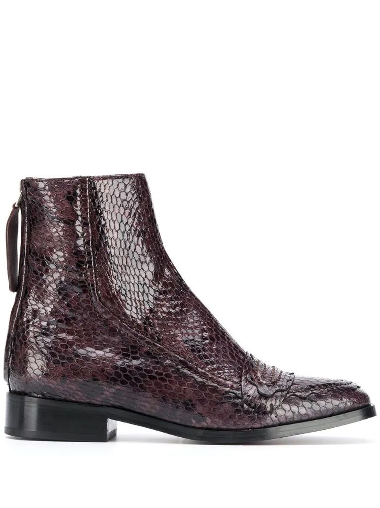 snake-effect ankle boots