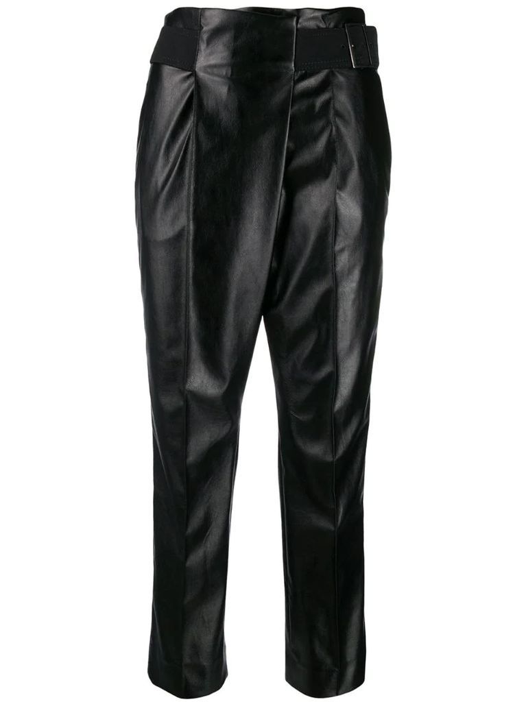 faux leather belted trousers