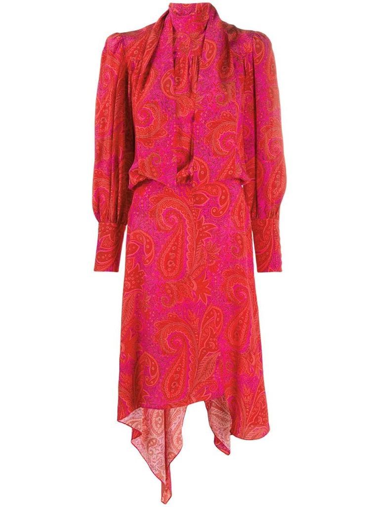 paisley asymmetric silk dress