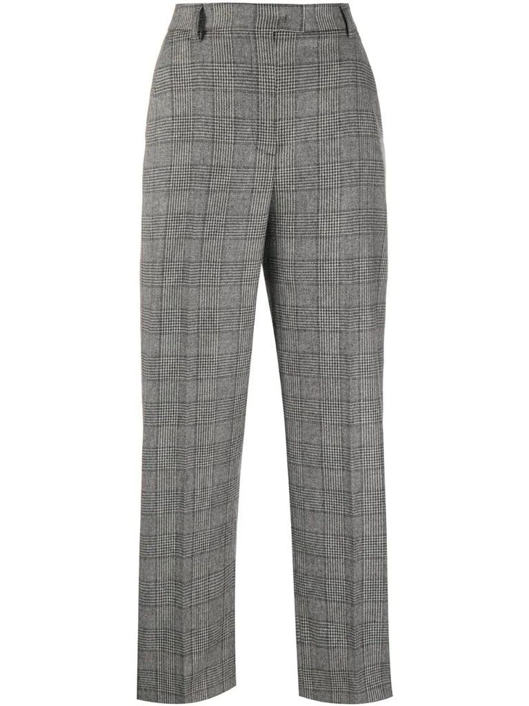 straight leg check pattern trousers