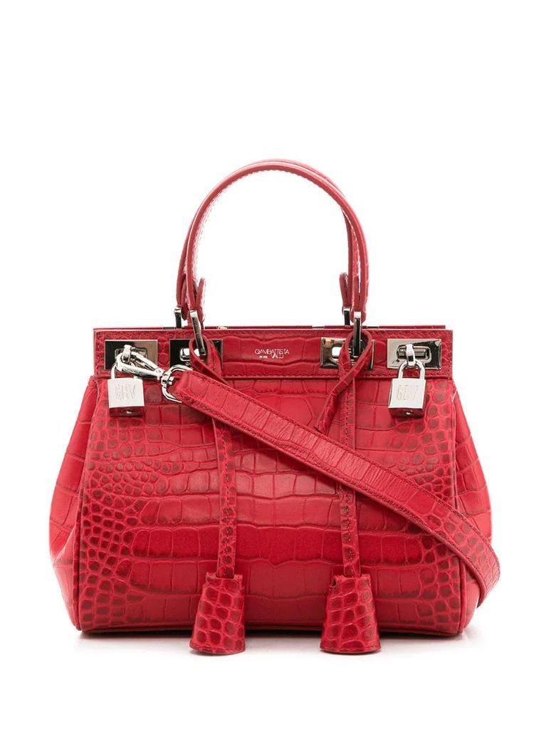 small croc-effect tote