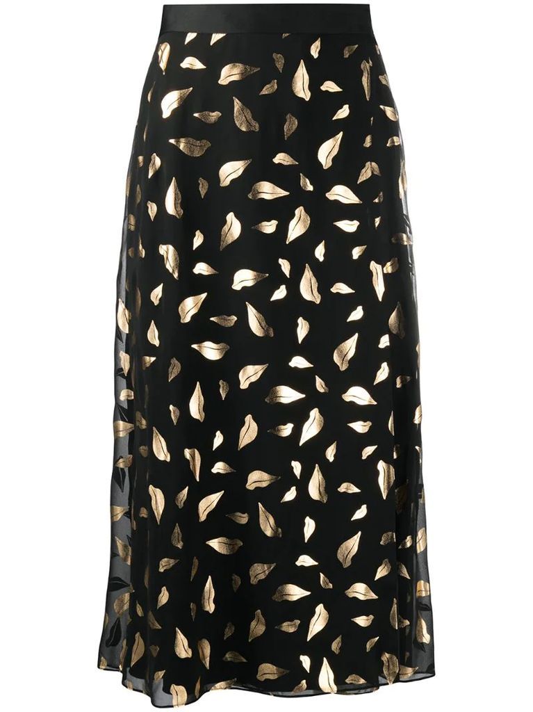 lip-pattern A-line skirt