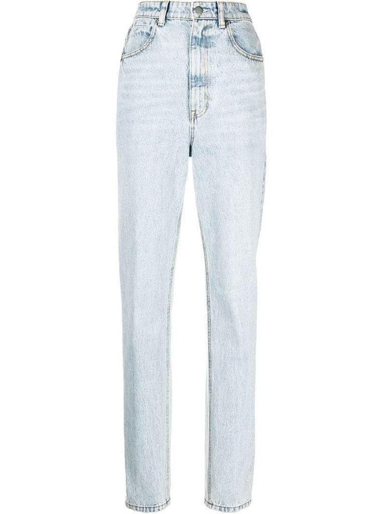 high-waisted stripe-trim jeans