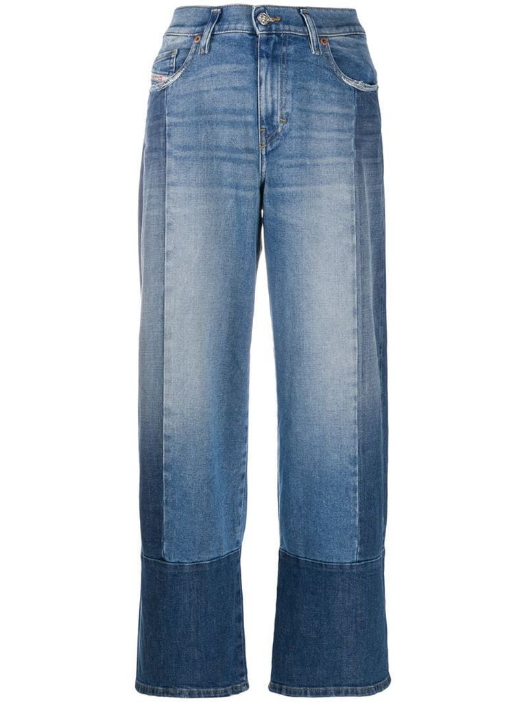 wide-leg patchwork jeans