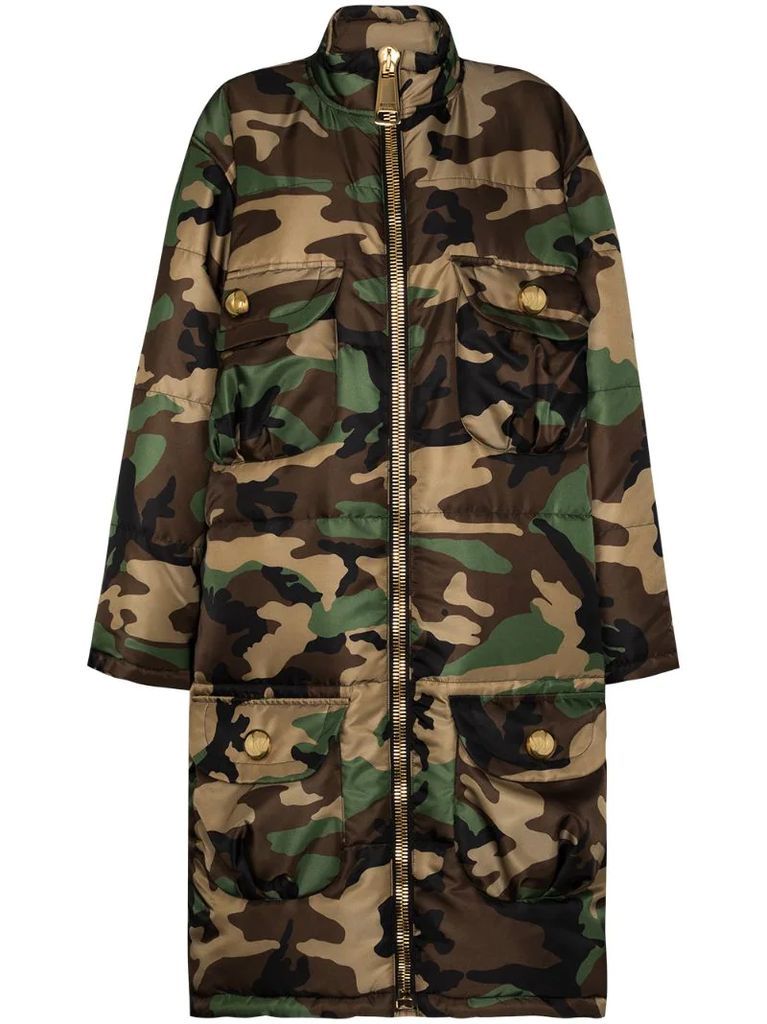 oversized padded camouflage-print coat