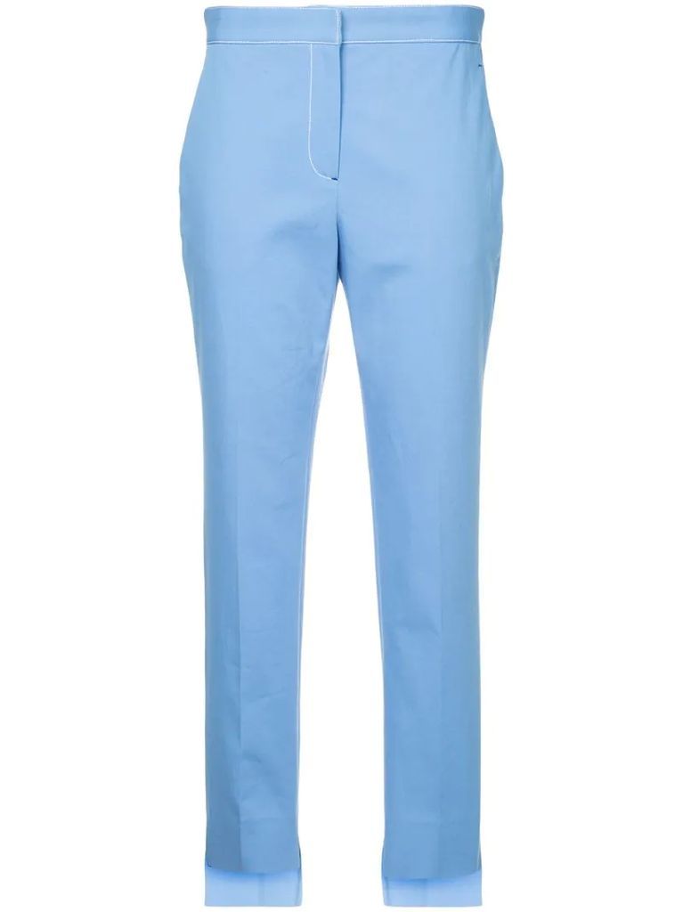 contrast stitch tapered trousers