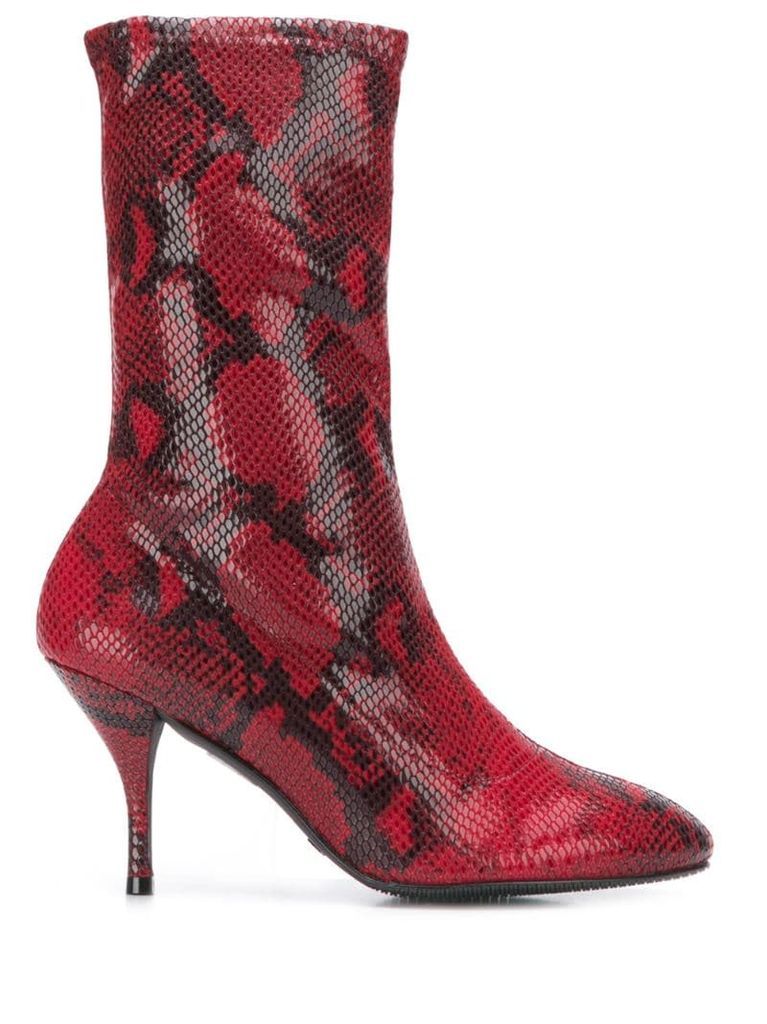 snakeskin effect heeled boots