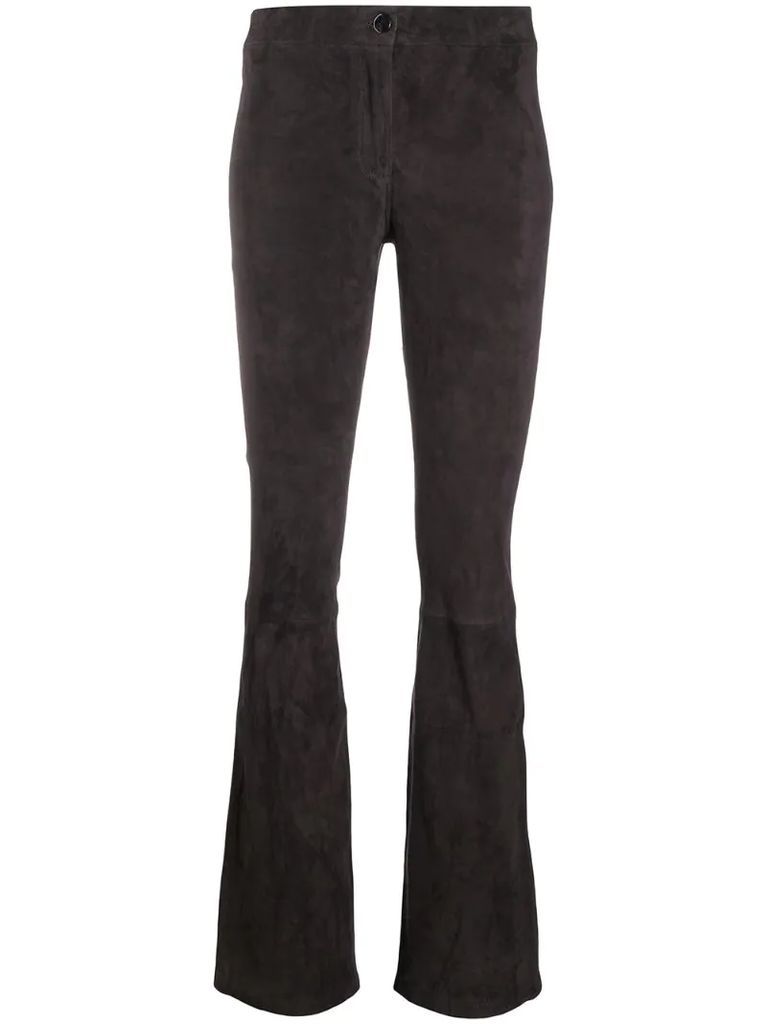 suede flared-leg trousers