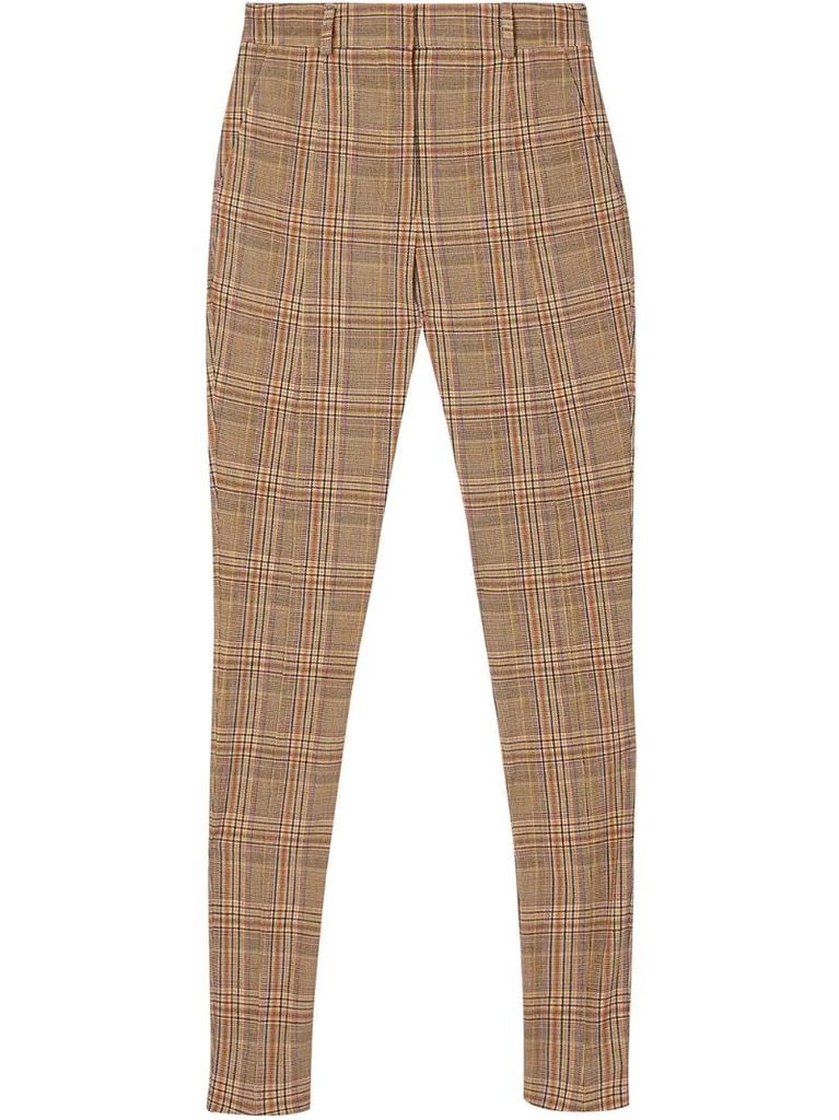 check-pattern straight-leg trousers