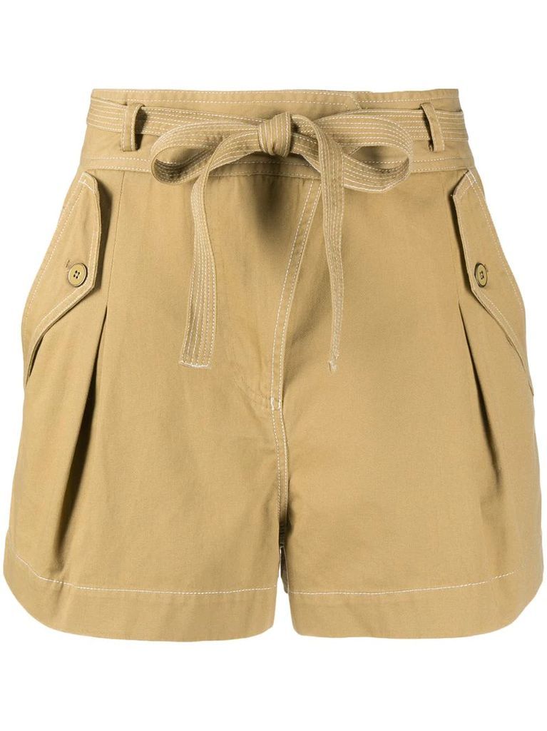 tied-waist cotton shorts