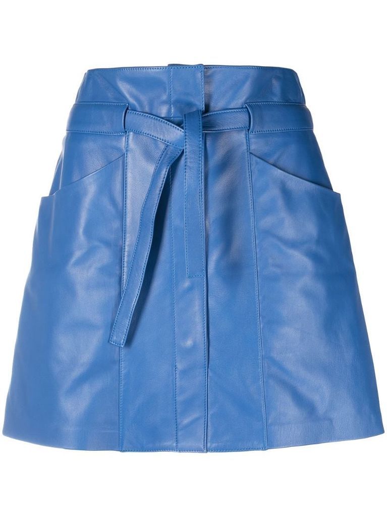 belted A-line lambskin skirt